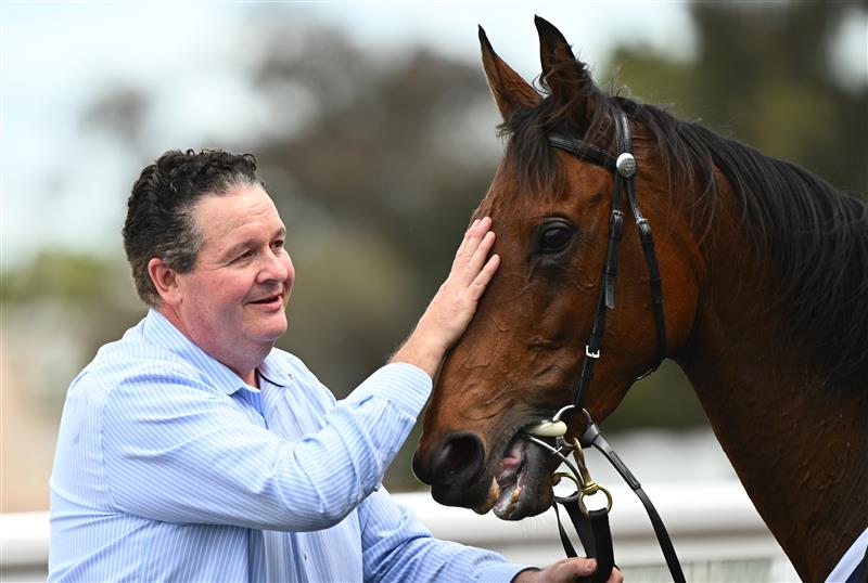 MELBOURNE, AUSTRALIA - OCTOBER 11: Trainer Kevin Daffy poses with Oh Too Good after winning Race 4, the Catanach's Jewellers Vase. (Getty)