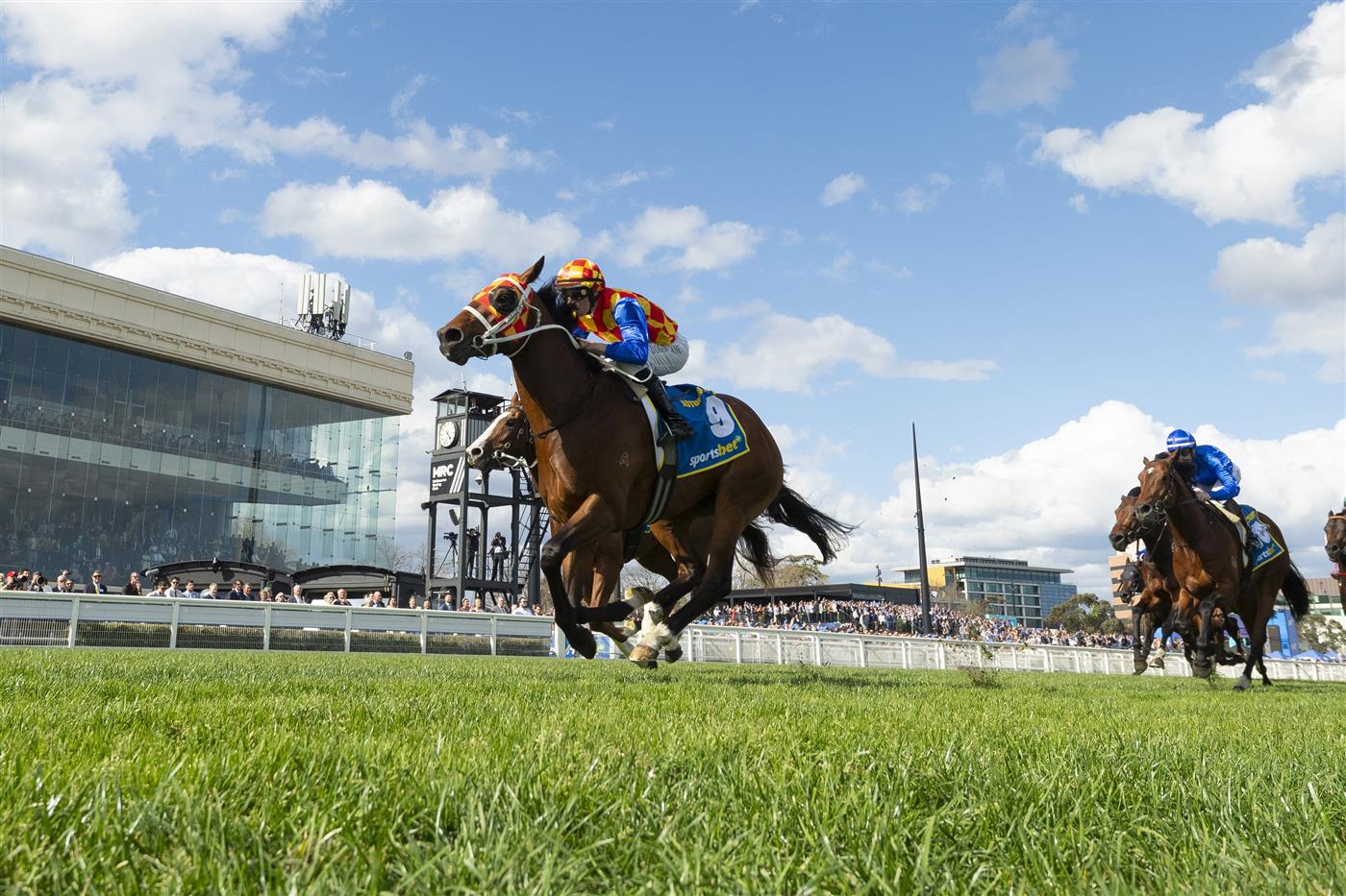MELBOURNE, AUSTRALIA - OCTOBER 11: Damian Lane riding Autumn Boy winning Race 8, the Sportsbet Caulfield Guineas during Melbourne Racing at Caulfield Racecourse on October 11, 2025 in Melbourne, Australia. (Photo by Vince Caligiuri/Getty Images)
