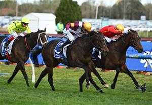 MELBOURNE, AUSTRALIA - OCTOBER 11: Mark Zahra riding Transatlantic defeats Blake Shinn riding Evaporate in Race 7, the Hyland Race Colours Toorak Handicap during Melbourne Racing at Caulfield Racecourse on October 11, 2025 in Melbourne, Australia. (Photo by Vince Caligiuri/Getty Images)