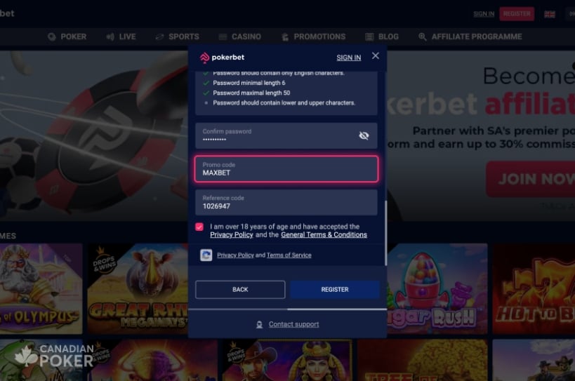 PokerBet Registration MAXBET