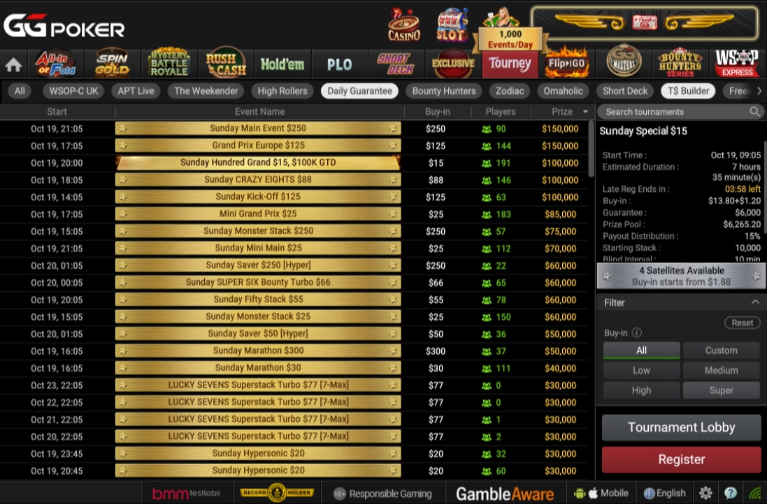 GGPoker Sunday Lobby GGPoker Sunday Lobby