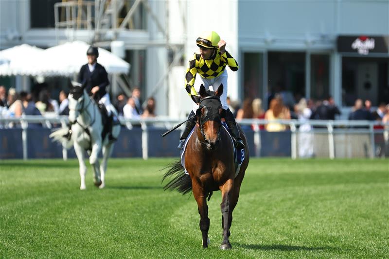SYDNEY, AUSTRALIA - OCTOBER 18: Tyler Schiller riding  Clear Thinking  win Race 5 The Kosciuszko during Sydney Racing at Royal Randwick Racecourse on October 18, 2025 in Sydney, Australia. (Photo by Jeremy Ng/Getty Images)