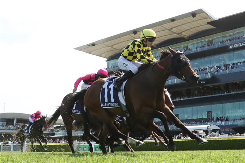 SYDNEY, AUSTRALIA - OCTOBER 18: Tyler Schiller riding  Clear Thinking  win Race 5 The Kosciuszko during Sydney Racing at Royal Randwick Racecourse on October 18, 2025 in Sydney, Australia. (Photo by Jeremy Ng/Getty Images)