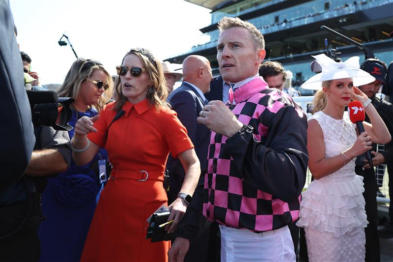 SYDNEY, AUSTRALIA - OCTOBER 18: Zac Purton riding Rothfire  win Race 6 Toyota Forklifts Sydney Stakes during Sydney Racing at Royal Randwick Racecourse on October 18, 2025 in Sydney, Australia. (Photo by Jeremy Ng/Getty Images)