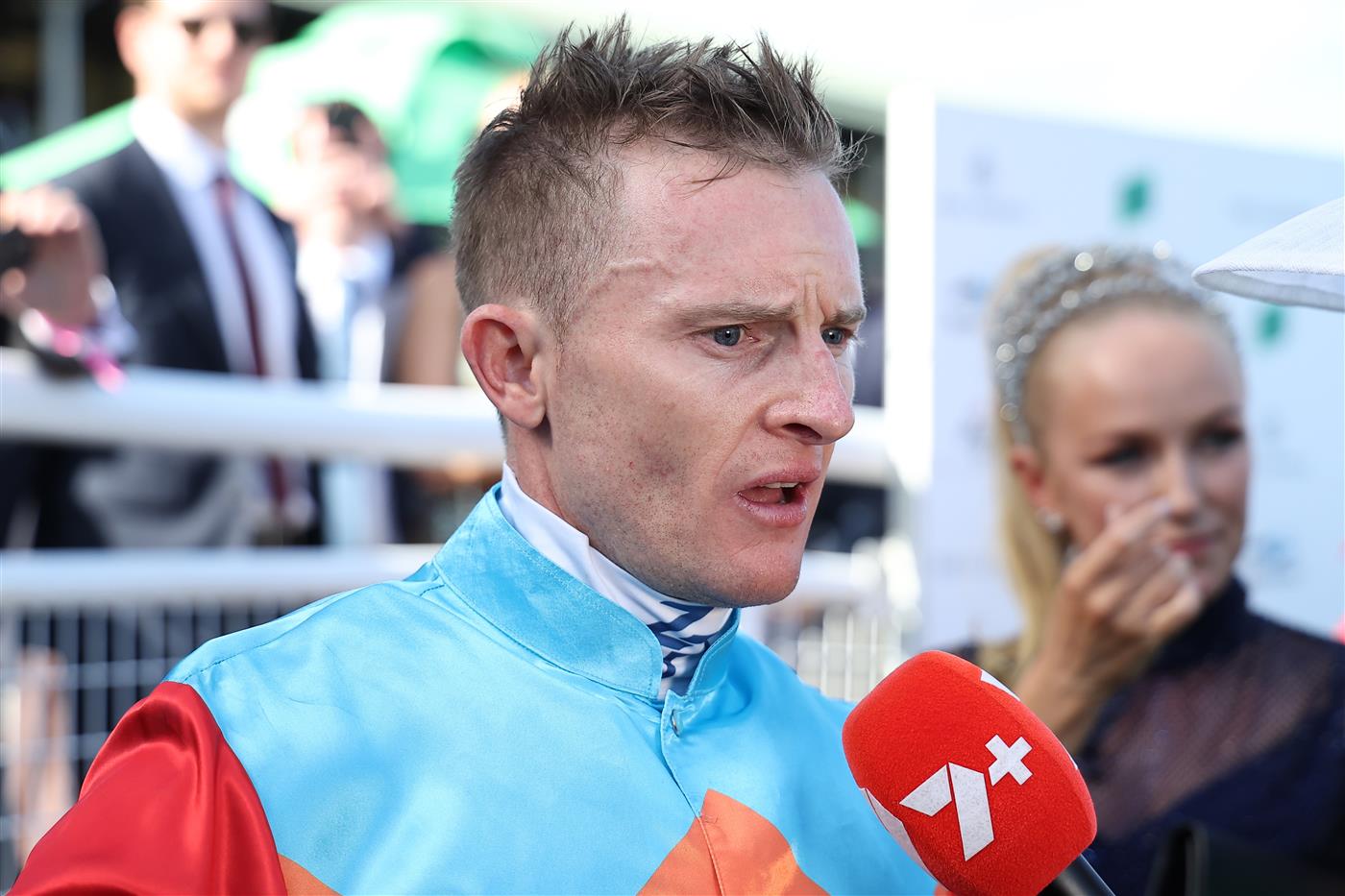 SYDNEY, AUSTRALIA - OCTOBER 18: Zac Purton riding Ka Ying Rising  win Race 7  The TAB Everest during Sydney Racing at Royal Randwick Racecourse on October 18, 2025 in Sydney, Australia. (Photo by Jeremy Ng/Getty Images)
