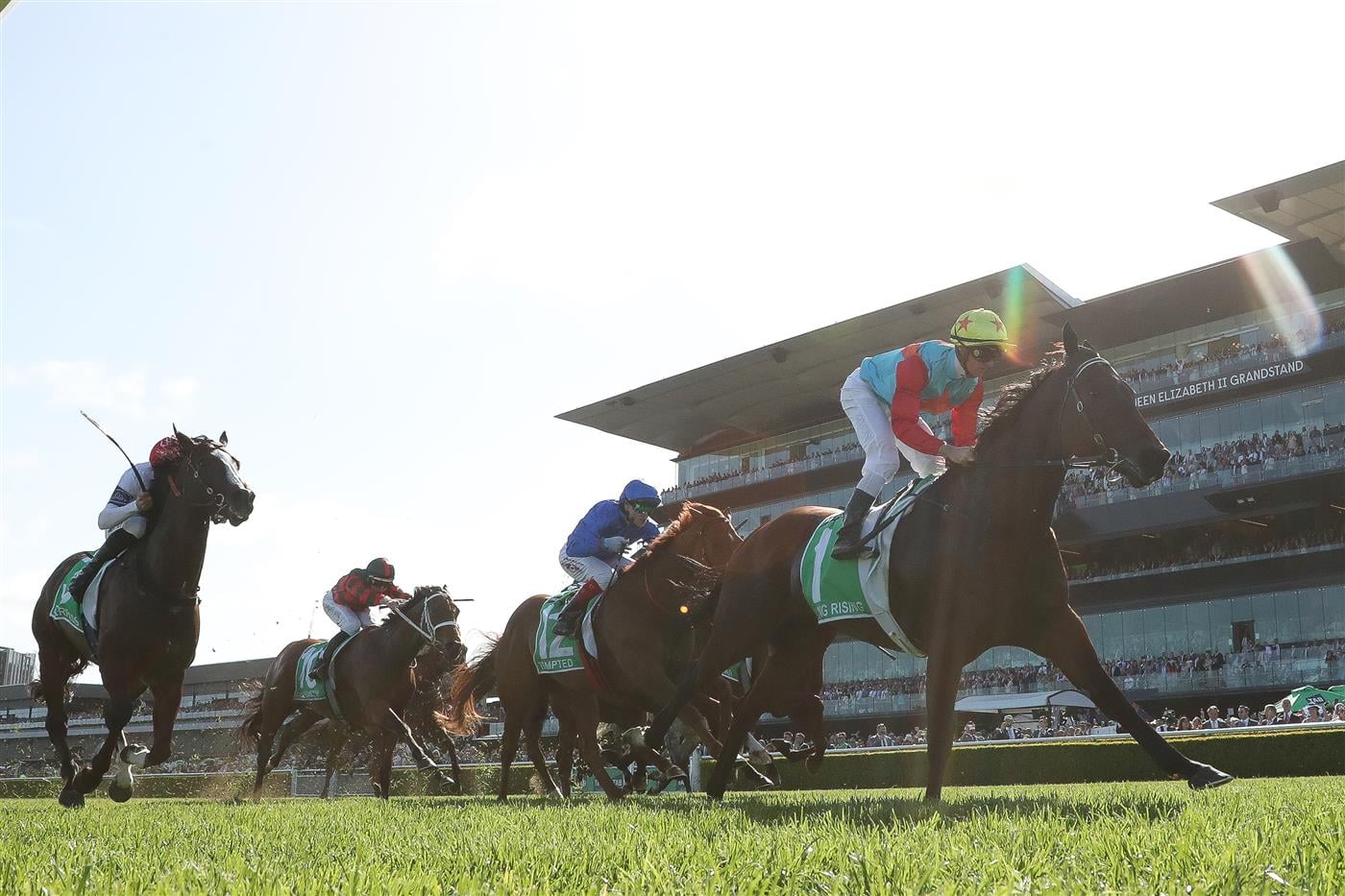 SYDNEY, AUSTRALIA - OCTOBER 18: Zac Purton riding Ka Ying Rising  win Race 7  The TAB Everest during Sydney Racing at Royal Randwick Racecourse on October 18, 2025 in Sydney, Australia. (Photo by Jeremy Ng/Getty Images)