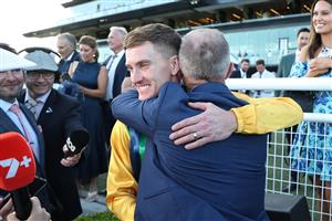 SYDNEY, AUSTRALIA - OCTOBER 18: Chad Schofield riding Ceolwulf win Race 9 King Charles III Stakes during Sydney Racing at Royal Randwick Racecourse on October 18, 2025 in Sydney, Australia. (Photo by Jeremy Ng/Getty Images)
