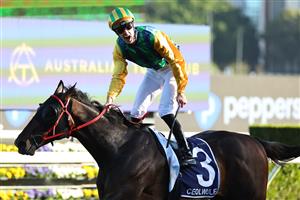 SYDNEY, AUSTRALIA - OCTOBER 18: Chad Schofield riding Ceolwulf win Race 9 King Charles III Stakes during Sydney Racing at Royal Randwick Racecourse on October 18, 2025 in Sydney, Australia. (Photo by Jeremy Ng/Getty Images)