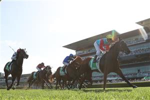 SYDNEY, AUSTRALIA - OCTOBER 18: Zac Purton riding Ka Ying Rising  win Race 7  The TAB Everest during Sydney Racing at Royal Randwick Racecourse on October 18, 2025 in Sydney, Australia. (Photo by Jeremy Ng/Getty Images)