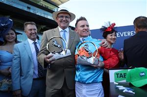 SYDNEY, AUSTRALIA - OCTOBER 18: Zac Purton riding Ka Ying Rising  win Race 7  The TAB Everest during Sydney Racing at Royal Randwick Racecourse on October 18, 2025 in Sydney, Australia. (Photo by Jeremy Ng/Getty Images)