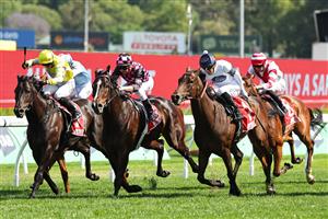 SYDNEY, AUSTRALIA - OCTOBER 18: Zac Purton riding Rothfire  win Race 6 Toyota Forklifts Sydney Stakes during Sydney Racing at Royal Randwick Racecourse on October 18, 2025 in Sydney, Australia. (Photo by Jeremy Ng/Getty Images)