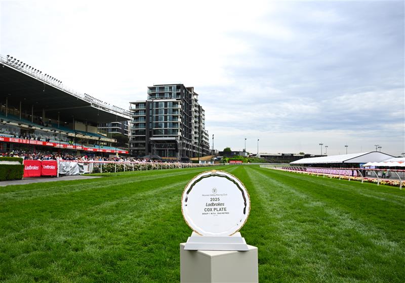 MELBOURNE, AUSTRALIA - OCTOBER 25: The 2025 Cox plate is seen during Cox Plate Day at Moonee Valley Racecourse on October 25, 2025 in Melbourne, Australia. (Photo by Vince Caligiuri/Getty Images)