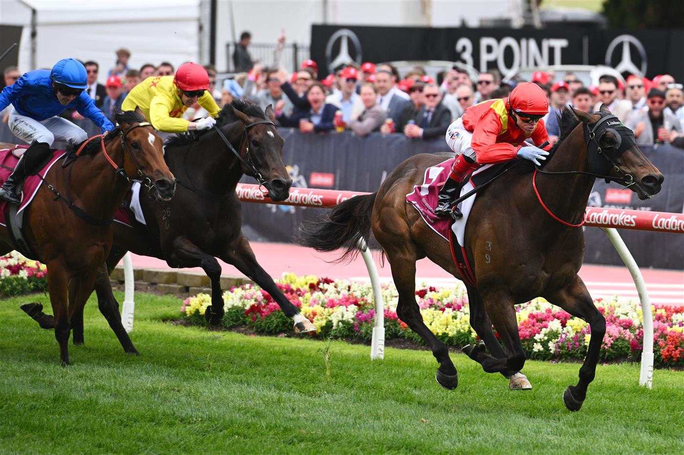 MELBOURNE, AUSTRALIA - OCTOBER 25: Craig Williams riding Beast Mode winning Race 1, the Bendigo Bank Imperatriz Sprint during Cox Plate Day at Moonee Valley Racecourse on October 25, 2025 in Melbourne, Australia. (Photo by Vince Caligiuri/Getty Images)