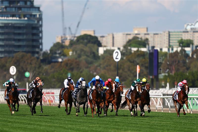 MELBOURNE, AUSTRALIA - NOVEMBER 01: Mark Zahra rides Tentyris to win race six the Coolmore Stud Stakes during Melbourne Racing at Flemington Racecourse on November 01, 2025 in Melbourne, Australia. (Photo by Morgan Hancock/Getty Images)