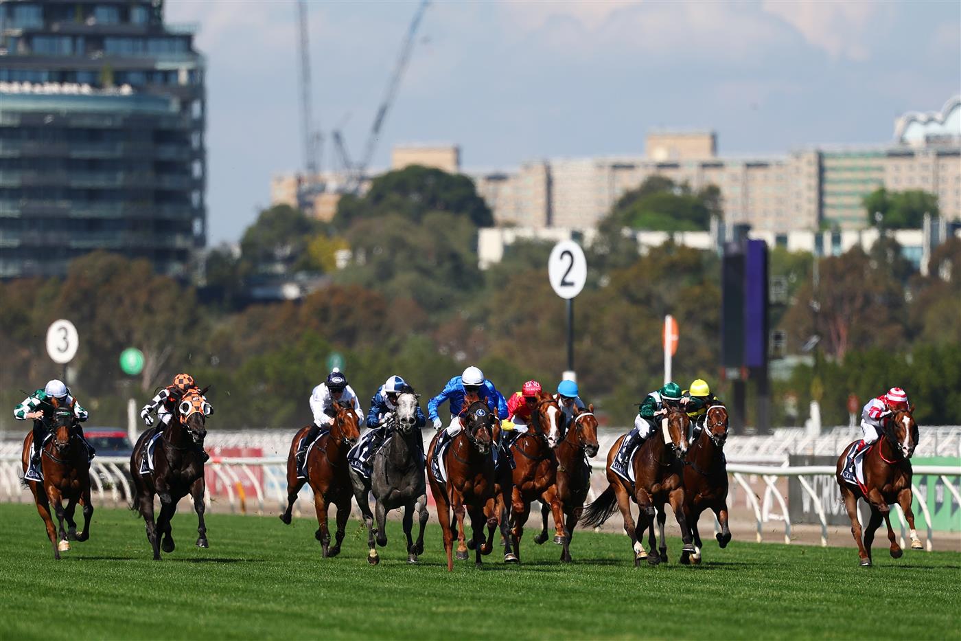 MELBOURNE, AUSTRALIA - NOVEMBER 01: Mark Zahra rides Tentyris to win race six the Coolmore Stud Stakes during Melbourne Racing at Flemington Racecourse on November 01, 2025 in Melbourne, Australia. (Photo by Morgan Hancock/Getty Images)