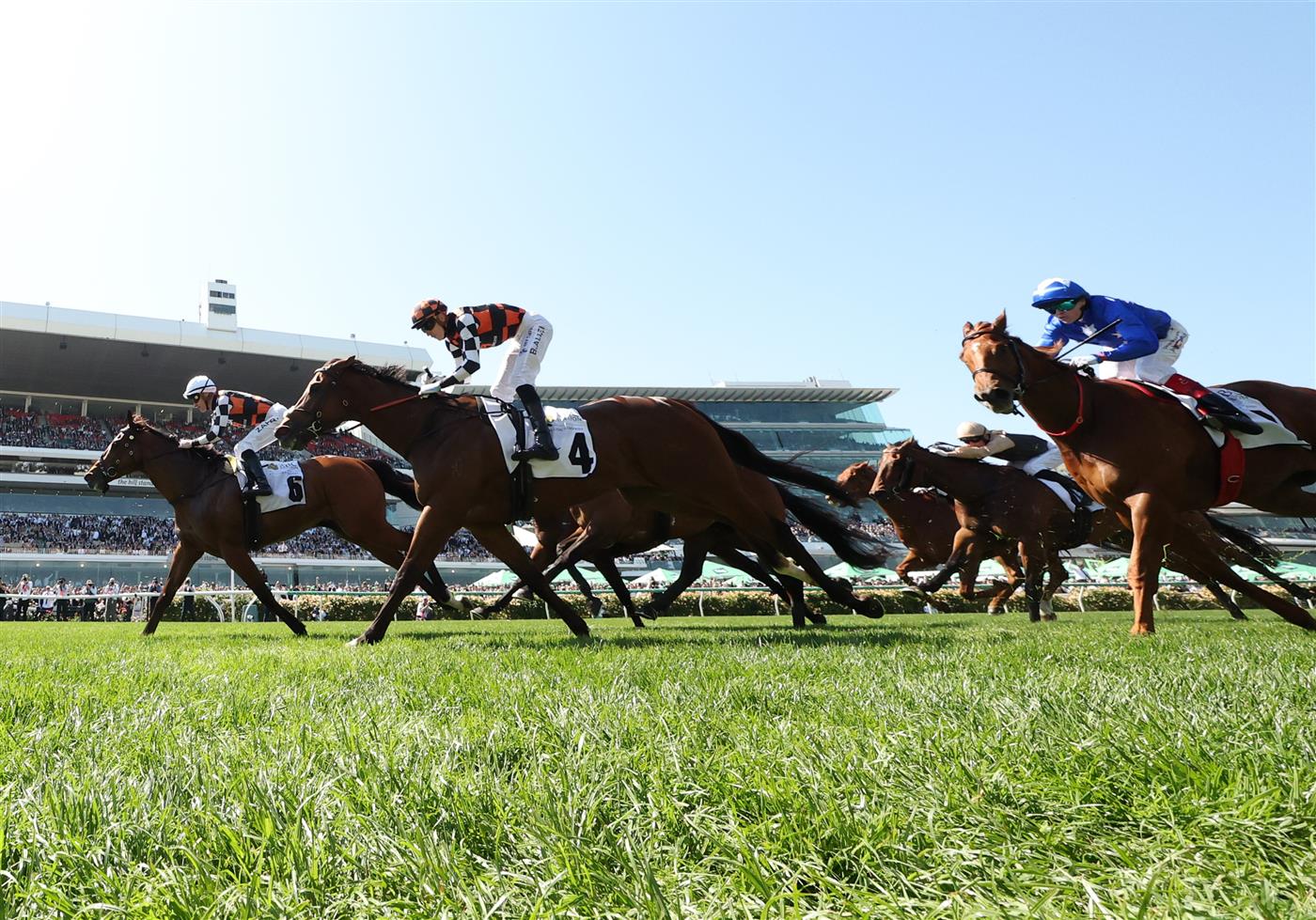 MELBOURNE, AUSTRALIA - NOVEMBER 01: Mark Zahra rides #6 Warnie to win race five The Abc Bullion Damien Oliver during Melbourne Racing at Flemington Racecourse on November 01, 2025 in Melbourne, Australia. (Photo by Robert Cianflone/Getty Images)