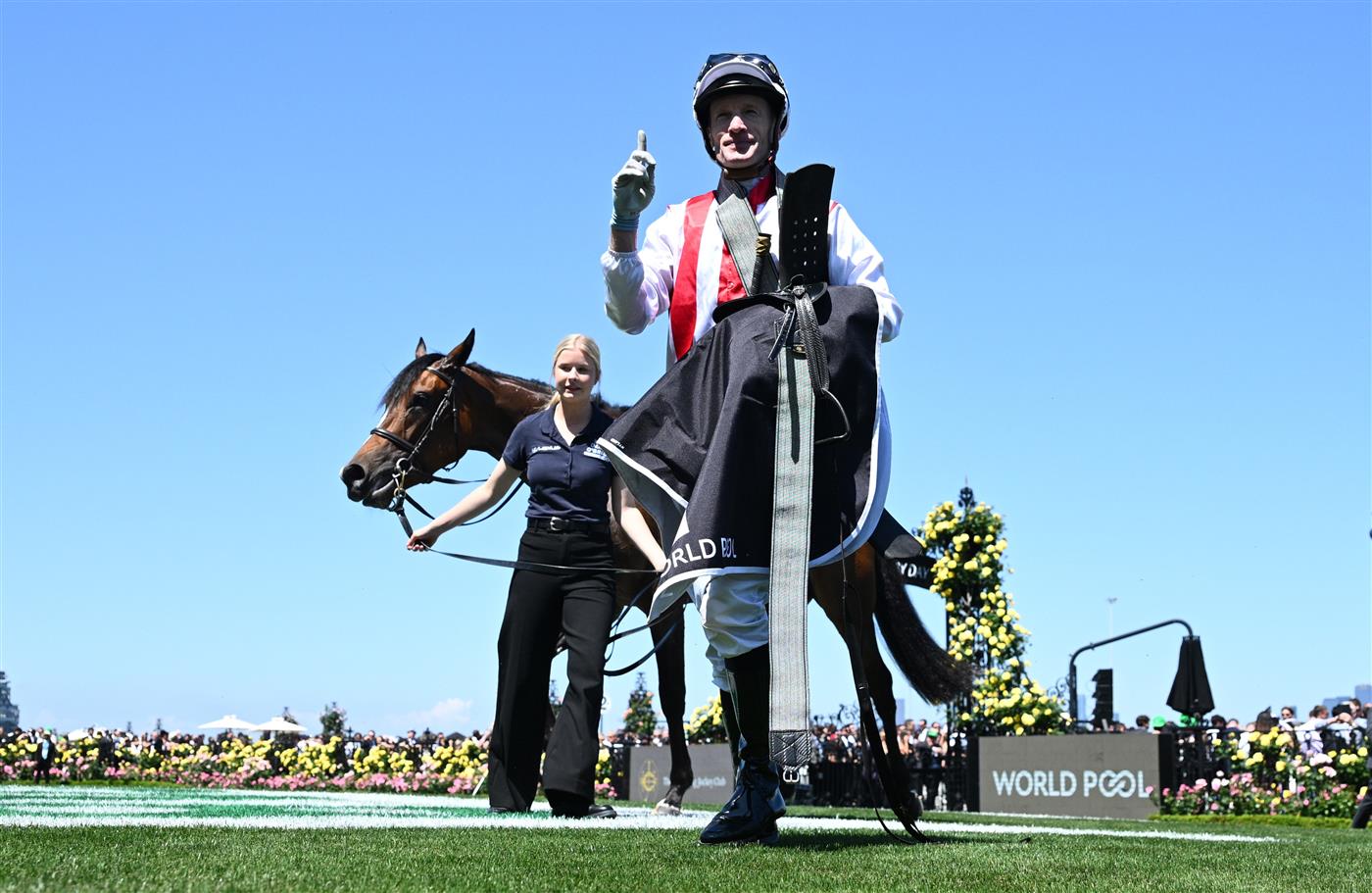 MELBOURNE, AUSTRALIA - NOVEMBER 01: Mark Zahra riding Getta Good Feeling winning Race 4, the Hkjc World Pool Wakeful Stakes during 2025 Derby Day at Flemington Racecourse on November 01, 2025 in Melbourne, Australia. (Photo by Vince Caligiuri/Getty Images)
