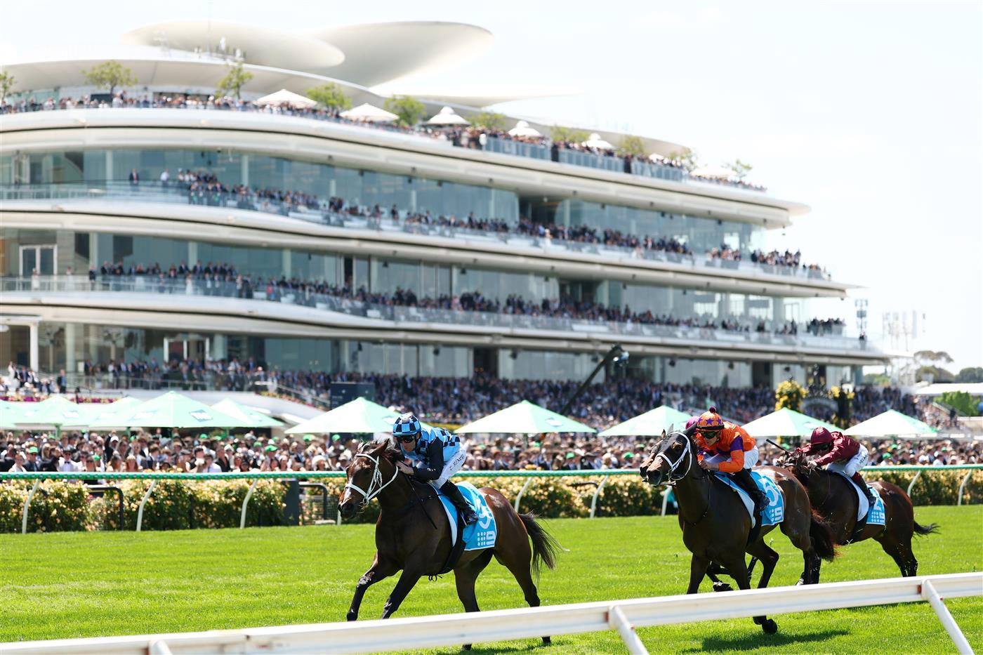 MELBOURNE, AUSTRALIA - NOVEMBER 01: Tommy Berry riding Panova wins Race 1 the Channel 9 Carbine Club Stakes during Melbourne Racing at Flemington Racecourse on November 01, 2025 in Melbourne, Australia. (Photo by Morgan Hancock/Getty Images)