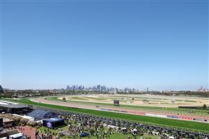 MELBOURNE, AUSTRALIA - NOVEMBER 01: A general view of race 3 the G.H. Mumm Rising Fast Stakes during Melbourne Racing at Flemington Racecourse on November 01, 2025 in Melbourne, Australia. (Photo by Morgan Hancock/Getty Images)