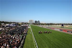 MELBOURNE, AUSTRALIA - NOVEMBER 01: A general view as Carleen Hefel rides New York Lustre to win race nine the Kirin Ichiban Sprint during 2025 Derby Day at Flemington Racecourse on November 01, 2025 in Melbourne, Australia. (Photo by Morgan Hancock/Getty Images)