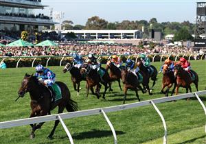 MELBOURNE, AUSTRALIA - NOVEMBER 01: Declan Bates rides #1 Pride of Jenni to win race eight the Tab Empire Rose Stakes during Melbourne Racing at Flemington Racecourse on November 01, 2025 in Melbourne, Australia. (Photo by Robert Cianflone/Getty Images)