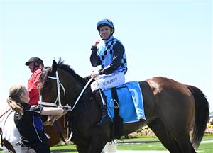 MELBOURNE, AUSTRALIA - NOVEMBER 01: Tommy Berry riding Panova after winning Race 1, the Channel 9 Carbine Club Stakes during 2025 Derby Day at Flemington Racecourse on November 01, 2025 in Melbourne, Australia. (Photo by Vince Caligiuri/Getty Images)