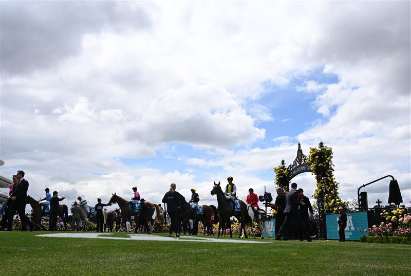 MELBOURNE, AUSTRALIA - NOVEMBER 04: Mark Zahra riding Party Crasher after winning Race 2, the Ma Services Grand Handicap during Melbourne Cup Day at Flemington Racecourse on November 04, 2025 in Melbourne, Australia. (Photo by Vince Caligiuri/Getty Images)