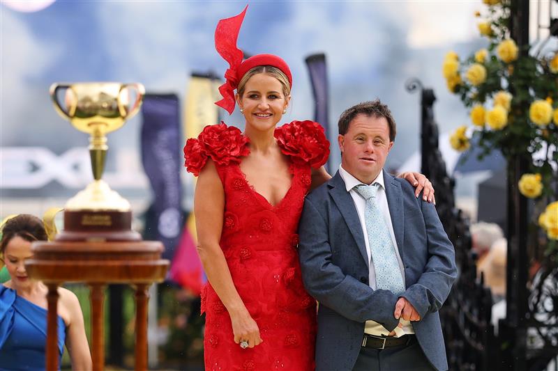 MELBOURNE, AUSTRALIA - NOVEMBER 04: Michelle Payne and Stephen Payne look on during Melbourne Cup Day at Flemington Racecourse on November 04, 2025 in Melbourne, Australia. (Photo by Daniel Pockett/Getty Images)