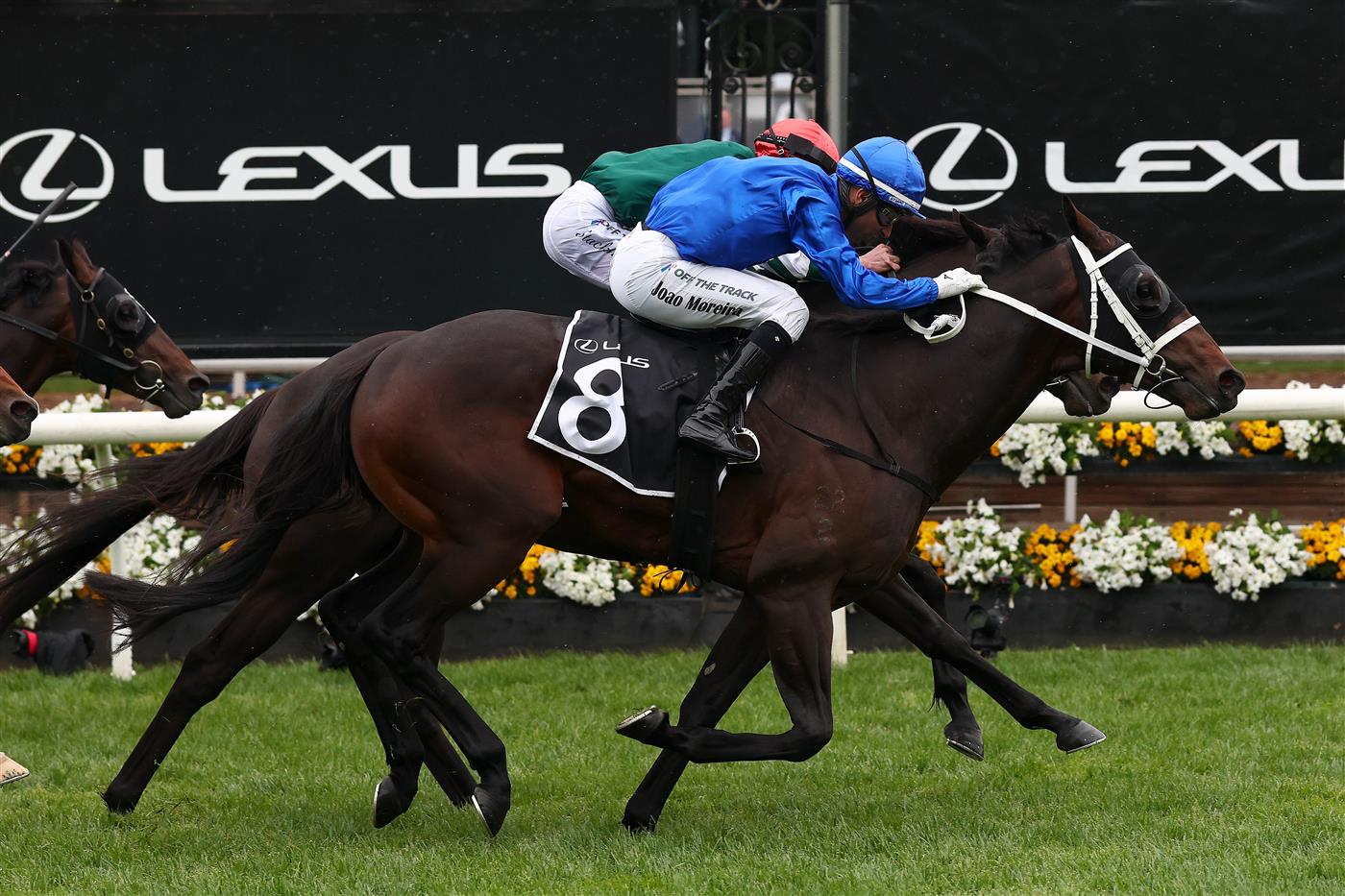 MELBOURNE, AUSTRALIA - NOVEMBER 04: Joao Moreira riding Burma Star to win race eight the Lexus Amanda Elliott during Melbourne Cup Day at Flemington Racecourse on November 04, 2025 in Melbourne, Australia. (Photo by Daniel Pockett/Getty Images)