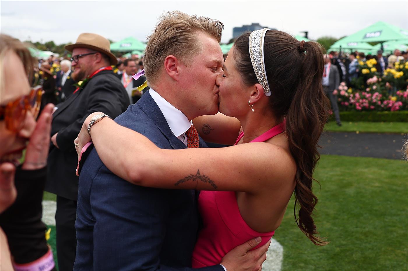 MELBOURNE, AUSTRALIA - NOVEMBER 04: Calvin McEvoy celebrates after Half Yours won race seven the Lexus Melbourne Cup during Melbourne Cup Day at Flemington Racecourse on November 04, 2025 in Melbourne, Australia. (Photo by Morgan Hancock/Getty Images)