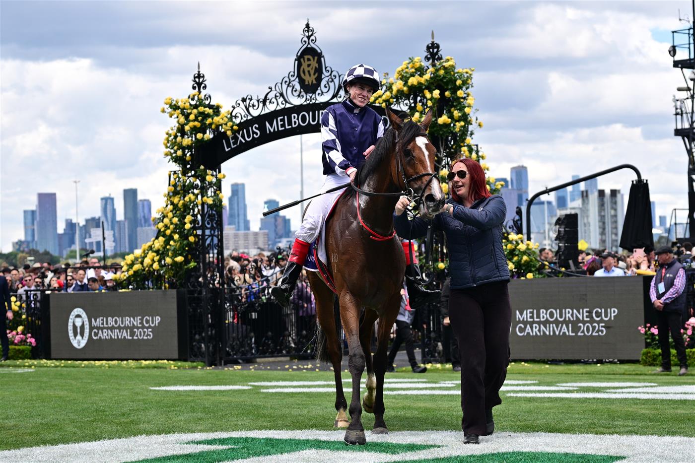 MELBOURNE, AUSTRALIA - NOVEMBER 04: Craig Williams riding Litzdeel after winning Race 5, the Australian Heritage Cup during Melbourne Cup Day at Flemington Racecourse on November 04, 2025 in Melbourne, Australia. (Photo by Vince Caligiuri/Getty Images)