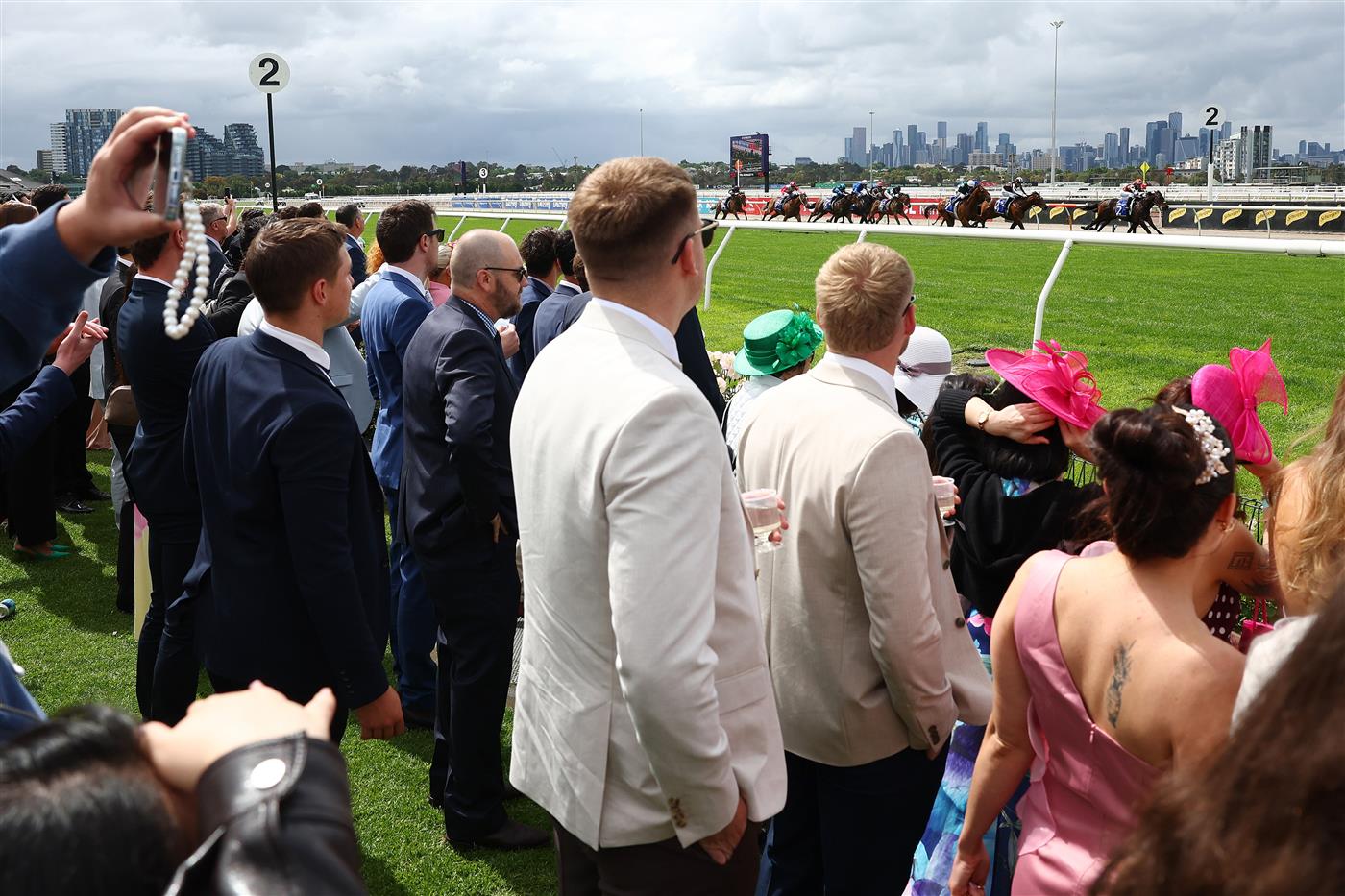 MELBOURNE, AUSTRALIA - NOVEMBER 04: A general view of Ethan Brown riding Tornado Valley to win race one the Darley Maribyrnong Plate during Melbourne Cup Day at Flemington Racecourse on November 04, 2025 in Melbourne, Australia. (Photo by Morgan Hancock/Getty Images)
