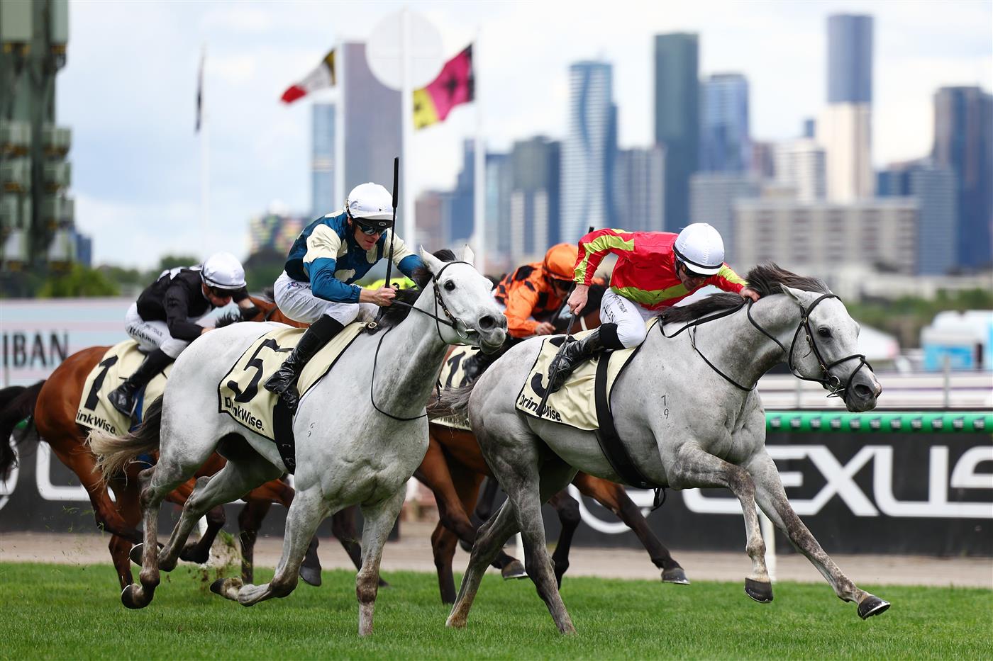 MELBOURNE, AUSTRALIA - NOVEMBER 04: John Allen rides Kingswood to win race six the Kirin Ichiban Plate during Melbourne Cup Day at Flemington Racecourse on November 04, 2025 in Melbourne, Australia. (Photo by Morgan Hancock/Getty Images)