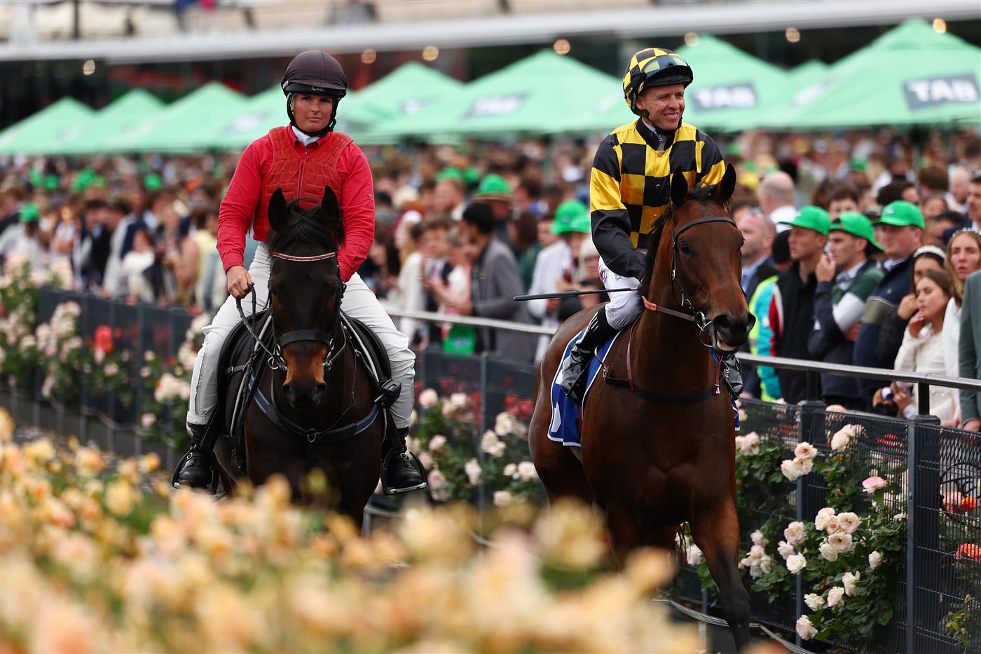 MELBOURNE, AUSTRALIA - NOVEMBER 04: Kerrin McEvoy rides Dance To The Boom back to the mounting yard after winning race nine The Hong Kong Jockey Club Stakes during Melbourne Cup Day at Flemington Racecourse on November 04, 2025 in Melbourne, Australia. (Photo by Morgan Hancock/Getty Images)