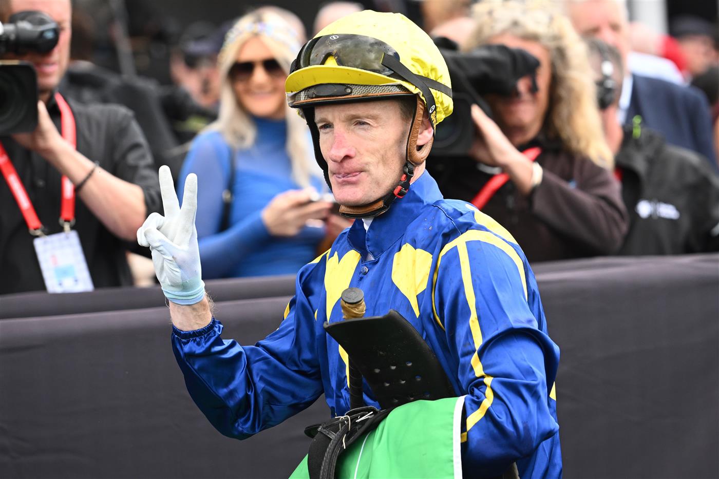 MELBOURNE, AUSTRALIA - NOVEMBER 04: Mark Zahra riding Different Gravy after winning Race 3, the Tab Trophy during Melbourne Cup Day at Flemington Racecourse on November 04, 2025 in Melbourne, Australia. (Photo by Vince Caligiuri/Getty Images)
