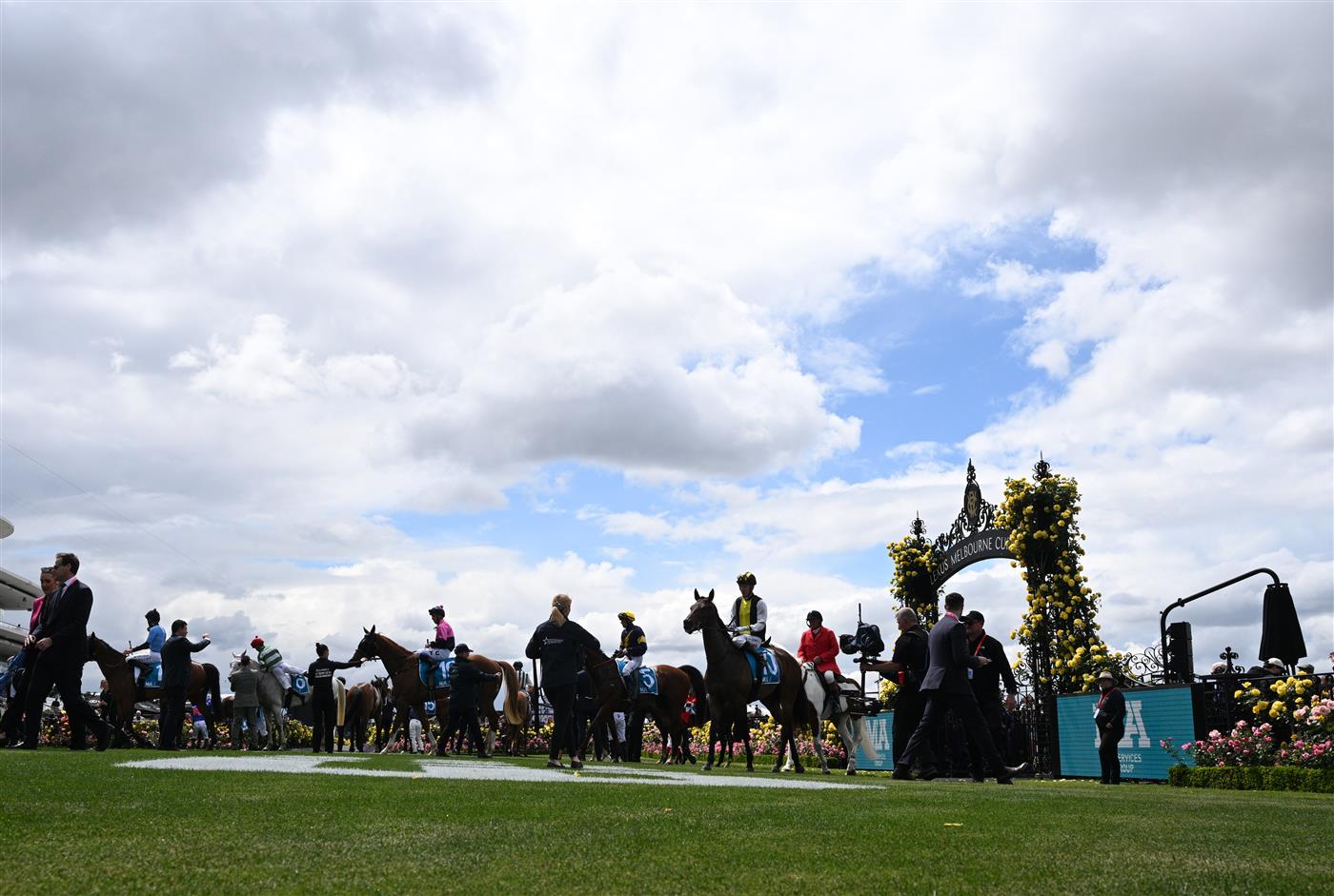 MELBOURNE, AUSTRALIA - NOVEMBER 04: Mark Zahra riding Party Crasher after winning Race 2, the Ma Services Grand Handicap during Melbourne Cup Day at Flemington Racecourse on November 04, 2025 in Melbourne, Australia. (Photo by Vince Caligiuri/Getty Images)