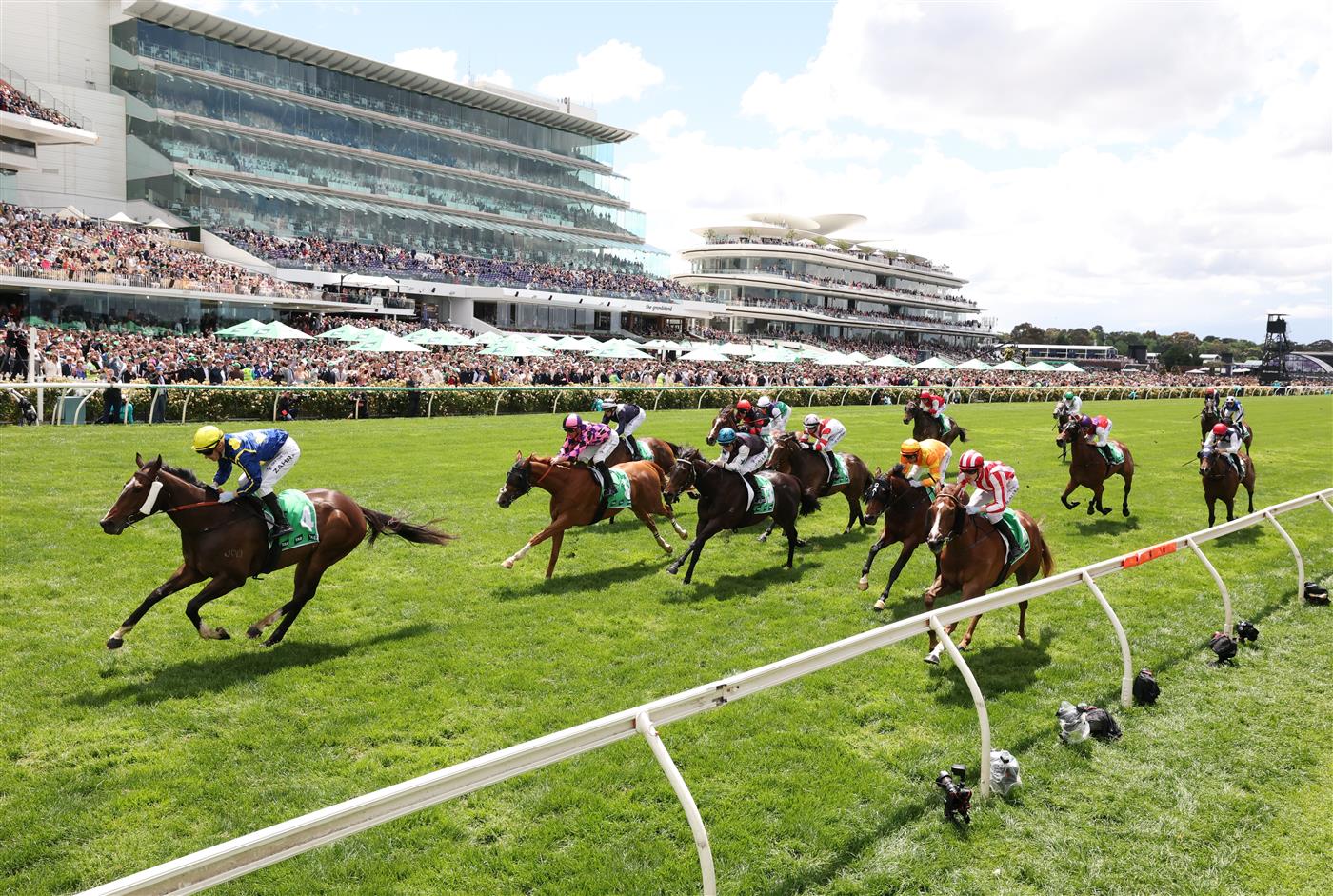 MELBOURNE, AUSTRALIA - NOVEMBER 04: Mark Zahra rides #4 Different Gravy to win race three the Tab Trophyduring Melbourne Cup Day at Flemington Racecourse on November 04, 2025 in Melbourne, Australia. (Photo by Robert Cianflone/Getty Images)