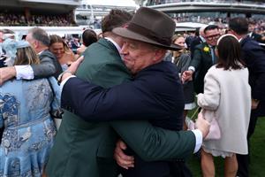 MELBOURNE, AUSTRALIA - NOVEMBER 04: Trainer Tony McEvoy celebrates after winning Race 7, the Lexus Melbourne Cup during Melbourne Racing at Flemington Racecourse on November 04, 2025 in Melbourne, Australia. (Photo by Josh Chadwick/Getty Images)