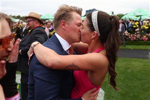 MELBOURNE, AUSTRALIA - NOVEMBER 04: Calvin McEvoy celebrates after Half Yours won race seven the Lexus Melbourne Cup during Melbourne Cup Day at Flemington Racecourse on November 04, 2025 in Melbourne, Australia. (Photo by Morgan Hancock/Getty Images)