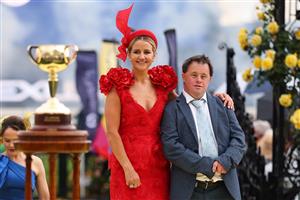 MELBOURNE, AUSTRALIA - NOVEMBER 04: Michelle Payne and Stephen Payne look on during Melbourne Cup Day at Flemington Racecourse on November 04, 2025 in Melbourne, Australia. (Photo by Daniel Pockett/Getty Images)