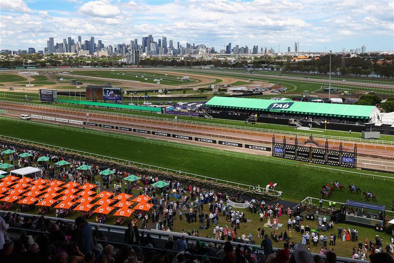 MELBOURNE, AUSTRALIA - NOVEMBER 06: A general view during Oaks Day at Flemington Racecourse on November 06, 2025 in Melbourne, Australia. (Photo by Daniel Pockett/Getty Images)