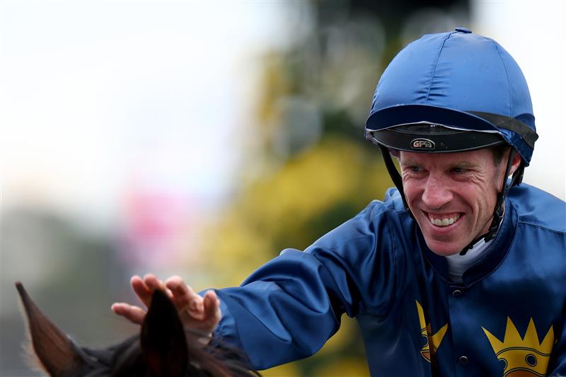MELBOURNE, AUSTRALIA - NOVEMBER 06: John Allen rides #7 Strictly Business to win race eight the Crown Oaks during Oaks Day at Flemington Racecourse on November 06, 2025 in Melbourne, Australia. (Photo by Josh Chadwick/Getty Images)