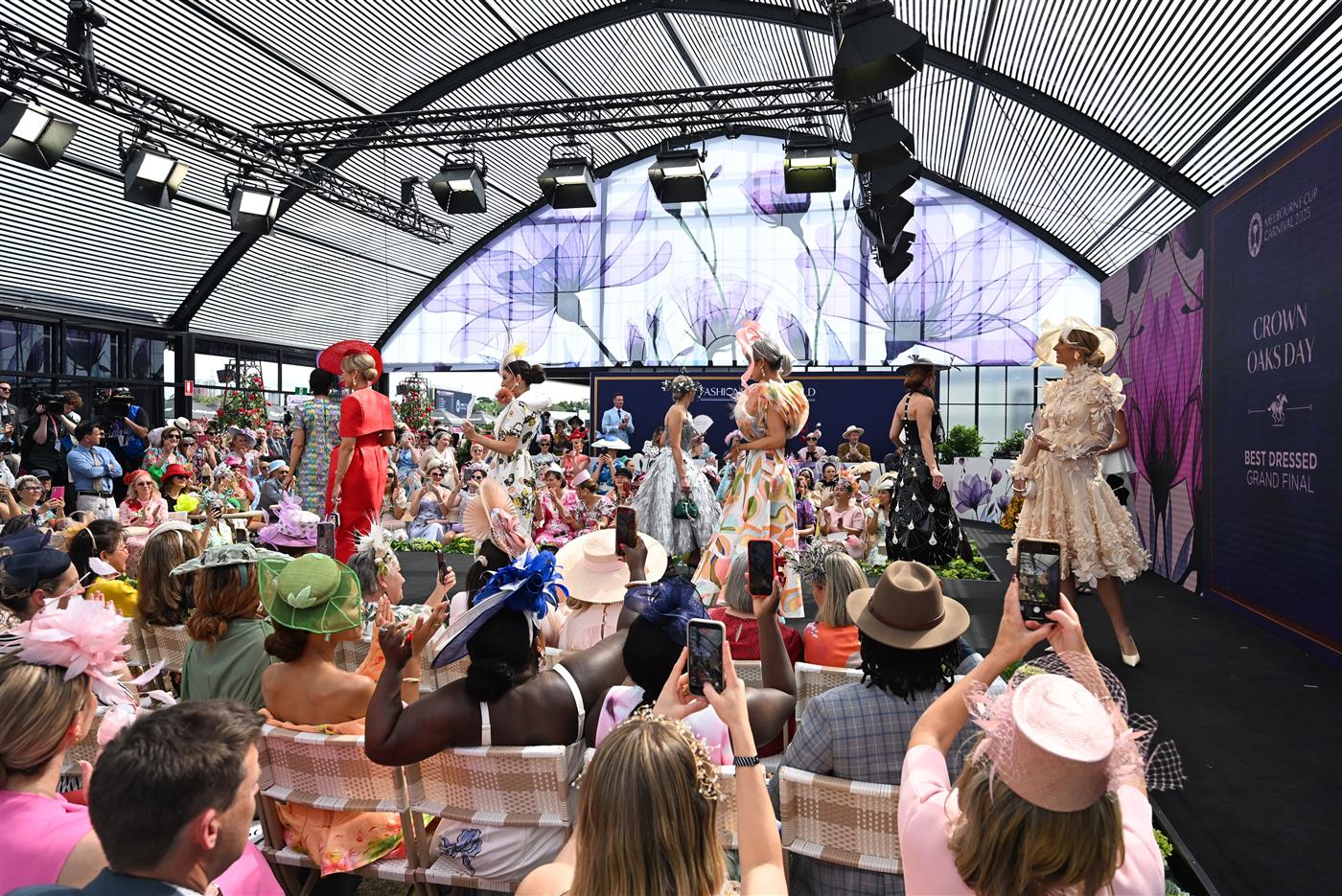 MELBOURNE, AUSTRALIA - NOVEMBER 06: A general view of the Oaks Day Best Dressed Grand Final at Fashions on the Field during 2025 Oaks Day at Flemington Racecourse on November 06, 2025 in Melbourne, Australia. (Photo by Wendell Teodoro/Getty Images)