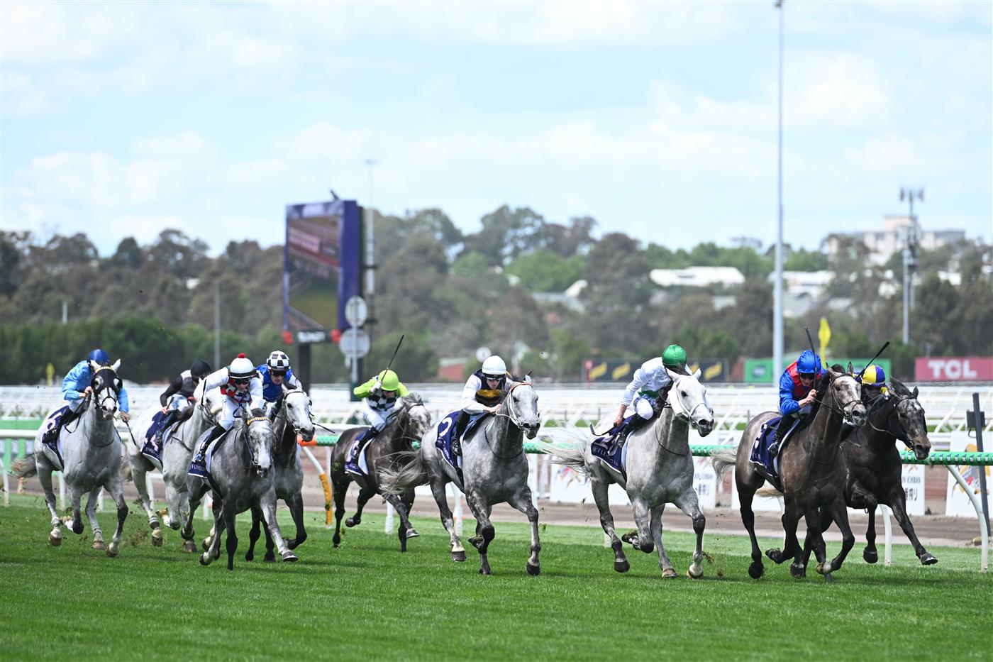 MELBOURNE, AUSTRALIA - NOVEMBER 06: James McDonald riding Getafix winning Race 2, the Rda Subzero Handicap during Oaks Day at Flemington Racecourse on November 06, 2025 in Melbourne, Australia. (Photo by Vince Caligiuri/Getty Images)