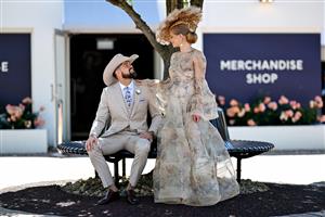 MELBOURNE, AUSTRALIA - NOVEMBER 06: Sam Mcglone and Alva Karlberg attend Fashions on the Field during 2025 Oaks Day at Flemington Racecourse on November 06, 2025 in Melbourne, Australia. (Photo by Wendell Teodoro/Getty Images)