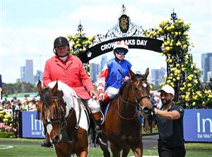 MELBOURNE, AUSTRALIA - NOVEMBER 06: Craig Williams riding Verona Rose after winning Race 3, the Inglis Bracelet during Oaks Day at Flemington Racecourse on November 06, 2025 in Melbourne, Australia. (Photo by Vince Caligiuri/Getty Images)
