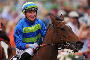 MELBOURNE, AUSTRALIA - NOVEMBER 06: Daniel Stackhouse rides Point Barrow back to the mounting yard after winning race six the Melbourne Cup Carnival Country Final Qc during Oaks Day at Flemington Racecourse on November 06, 2025 in Melbourne, Australia. (Photo by Morgan Hancock/Getty Images)