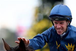 MELBOURNE, AUSTRALIA - NOVEMBER 06: John Allen rides #7 Strictly Business to win race eight the Crown Oaks during Oaks Day at Flemington Racecourse on November 06, 2025 in Melbourne, Australia. (Photo by Josh Chadwick/Getty Images)