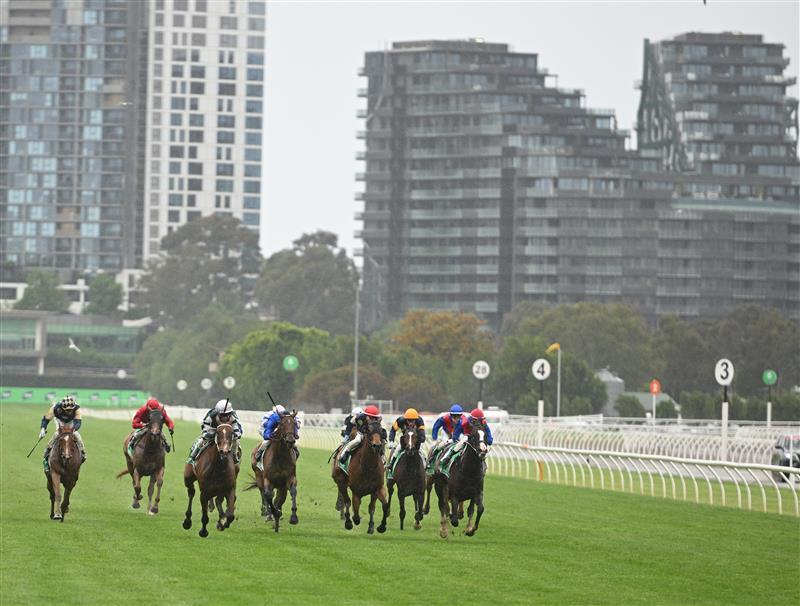 MELBOURNE, AUSTRALIA - NOVEMBER 08: James McDonald riding Via Sistina wins Race 8, the Tab Champions Stakes  during Champions Day at Flemington Racecourse on November 08, 2025 in Melbourne, Australia. (Photo by Vince Caligiuri/Getty Images)