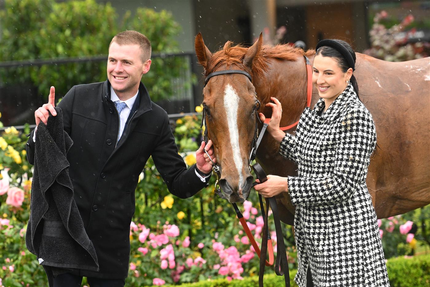 MELBOURNE, AUSTRALIA - NOVEMBER 08: Trainer Clayton Douglas after Giga Kick won Race 6, the Vrc Champions Sprint during Champions Day at Flemington Racecourse on November 08, 2025 in Melbourne, Australia. (Photo by Vince Caligiuri/Getty Images)